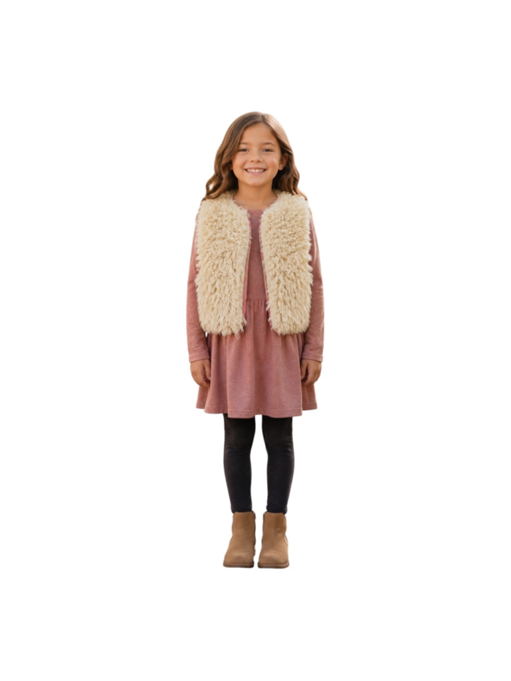 Pink Chicken New York Girls Cream Shaggy Faux Fur Vest Size 8Y